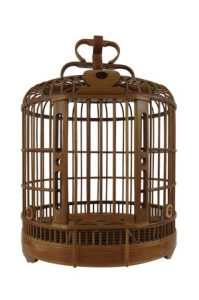 a wooden birdcage on a white background