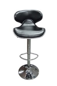 a replica fly barstool in black leather on a chrome base