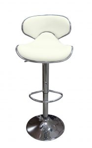 a white leather replica fly barstool on a chrome base
