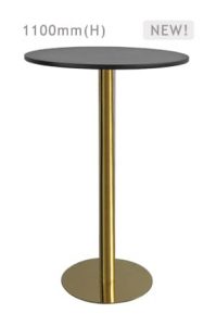 a cooper high table gold with a gold base and black top