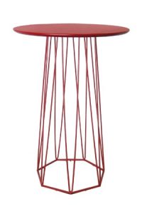 A red metal Hexagon Bar Table™ with a circular top.