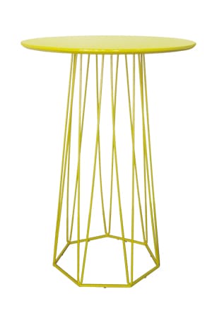 a yellow hexagon bar table™ with a metal base