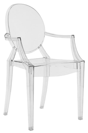 a replica louis ghost chair with arms on a white background