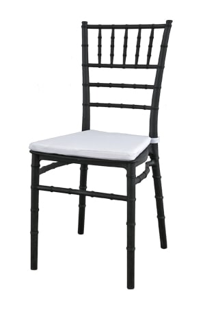 a black tiffany chair with white cushion