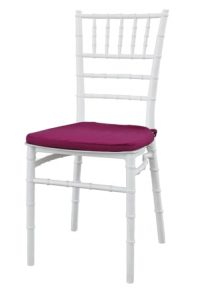 Tiffany Chair - White with purple cushion.