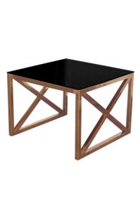 A Heritage Square Coffee Table with a black glass top.