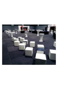 a large room with matty mirrored cube tables and chairs