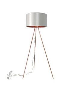 a flint floor lamp with a white shade and a metal base