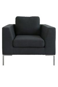 a black upholstered manhattan sofa™ single seater with a metal frame