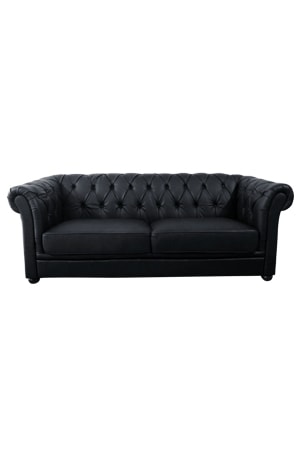 a black chesterfield sofa three seater on a white background