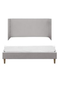 A Hamilton Queen Bed - Light Grey with a white sheet.