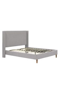 A Hamilton Queen Bed - Light Grey with a grey upholstered headboard.