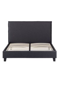 A Napier Queen Bed - Graphite Black with wooden slats.