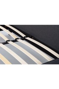 A close up view of a Napier Queen Bed - Graphite Black with striped slats.