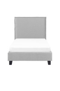 A Napier Super Single Bed - Light Grey with a grey upholstered headboard and footboard.