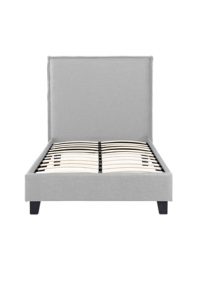 A Napier Super Single Bed - Light Grey with a grey upholstered headboard and slats.