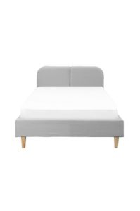 an ashley super single bed light grey with a grey headboard and wooden legs