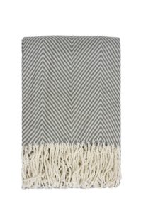 a throw in grey striped pattern with fringes