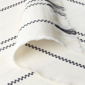 a throw in white & scandi pattern with fringes