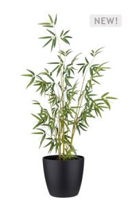 a faux calathea tree 110cm in a black planter on a white background
