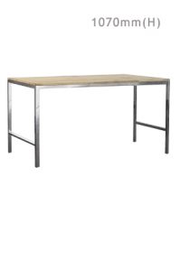 a barcelona long bar table with a metal frame and a wooden top