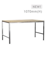 a barcelona long bar table with a wooden top and a metal frame