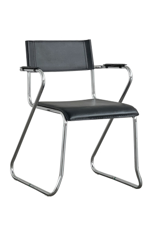 a black moro seminar chair with a chrome frame on a white background