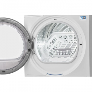 a white 8kg ultimatecare™ 800 heat pump dryer with the door open