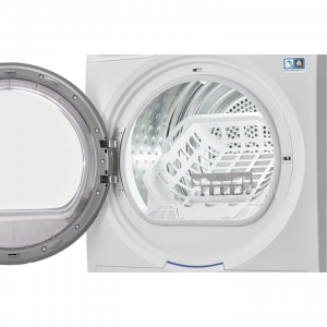 a white 9kg ultimatecare™ 800 heat pump dryer with the door open