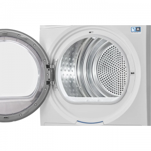 a white 9kg ultimatecare™ 800 heat pump dryer with the door open