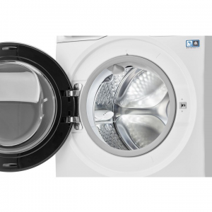 a 107kg ultimatecare™ 900 washer dryer with the door open on a white background