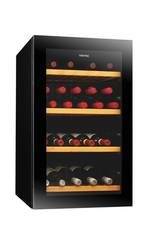 a noir series vintec wine cellar with several bottles of wine