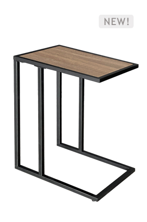 a side wal coffee table with a wooden top and metal frame