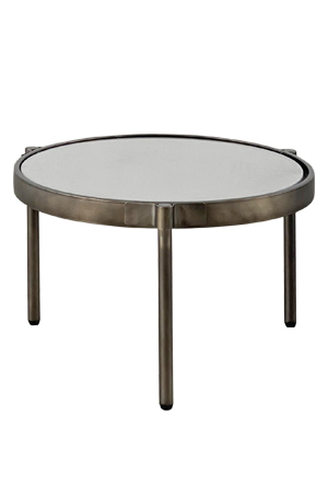 a soleil outdoor round coffee table with a glass top