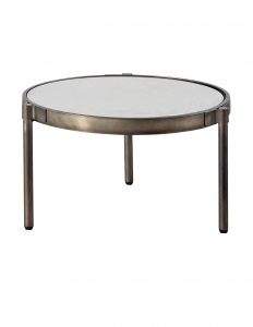 a soleil outdoor round coffee table with a glass top
