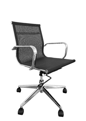 A Replica Eames Mesh Executive Chair Midback Black on a white background.