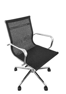 Replica Eames Mesh Executive Chair Midback Black on a white background.