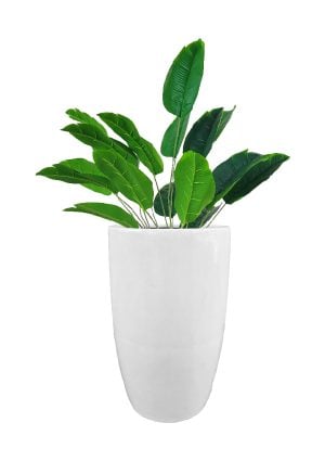 FAUX TRAVELLER'S PALM IN FIBRE LARGE WHITE PLANTER (OVERALL 110CMH) (FL82 - TPFLW)