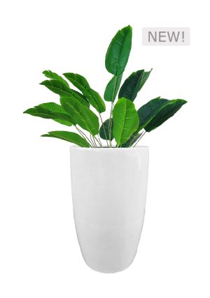 FAUX TRAVELLER'S PALM IN FIBRE LARGE WHITE PLANTER (OVERALL 110CMH) (FL82 - TPFLW)