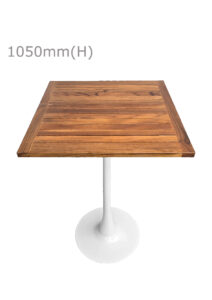TULIP BAR TABLE - WHITE & SQUARE TOP - TEAK WOOD (BT10 - W - STK)
