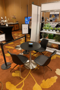 TULIP TABLE - SILVER & ROUND TOP - BLACK LEVO CHAIR - BLACK WITH WOOD LEGS