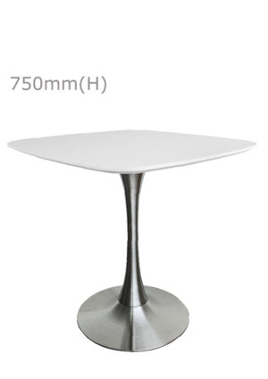 TULIP TABLE - SILVER & SQUARISH TOP - WHITE (TB5 - S - SW)