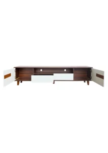 MIRO TV CONSOLE - 2M - WHITE & WALNUT (TVC11) FRONT OPEN