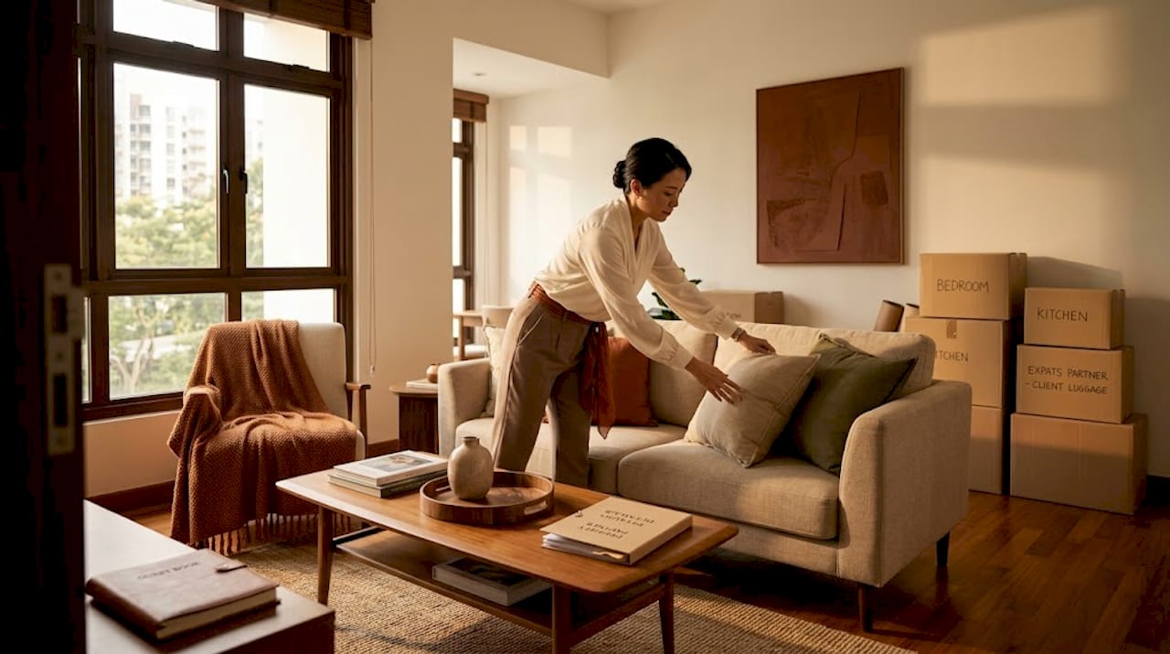 Agent staging Singapore condo living room
