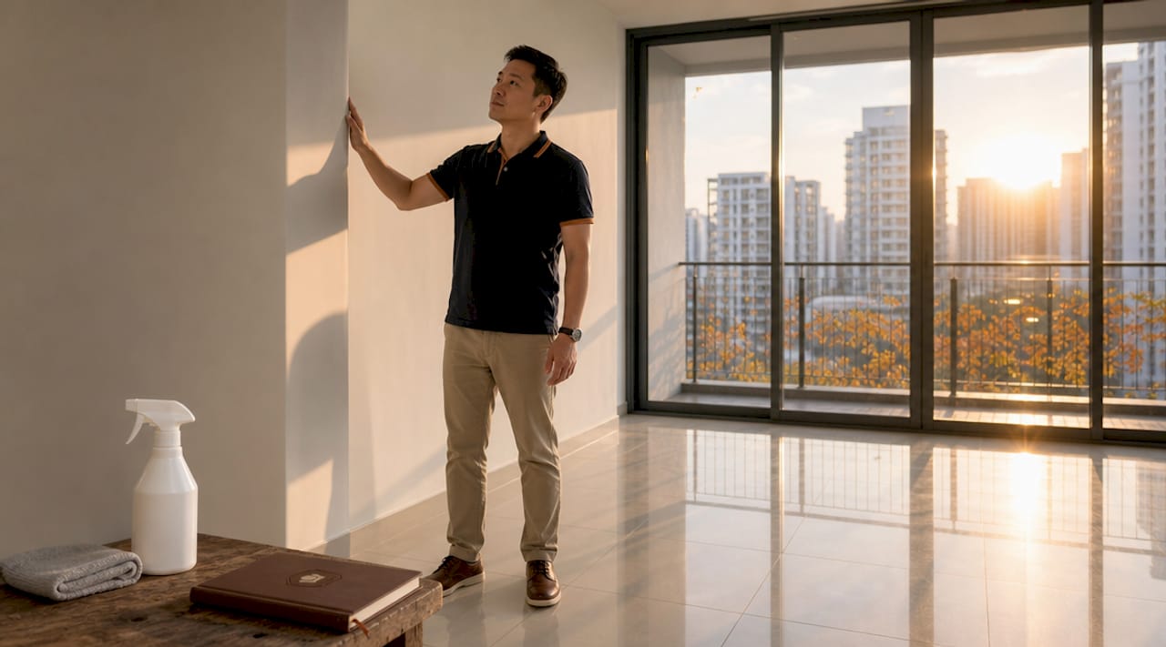 Landlord inspecting vacant Singapore condo interior