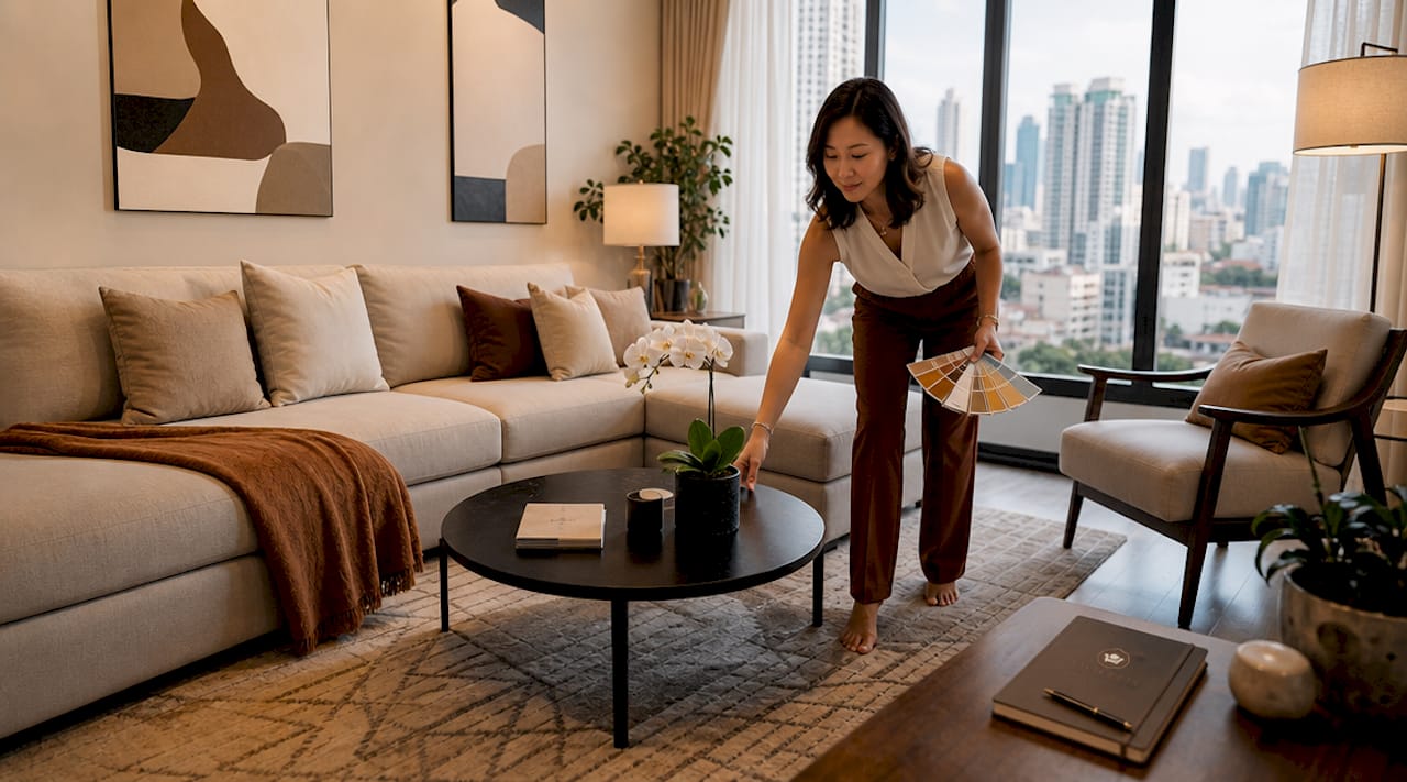 Designer staging furniture in small condo living room