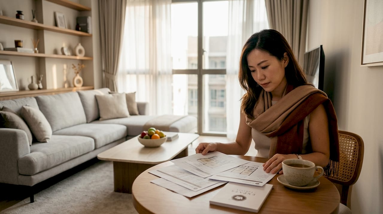 Real estate agent reviewing staged rental property paperwork
