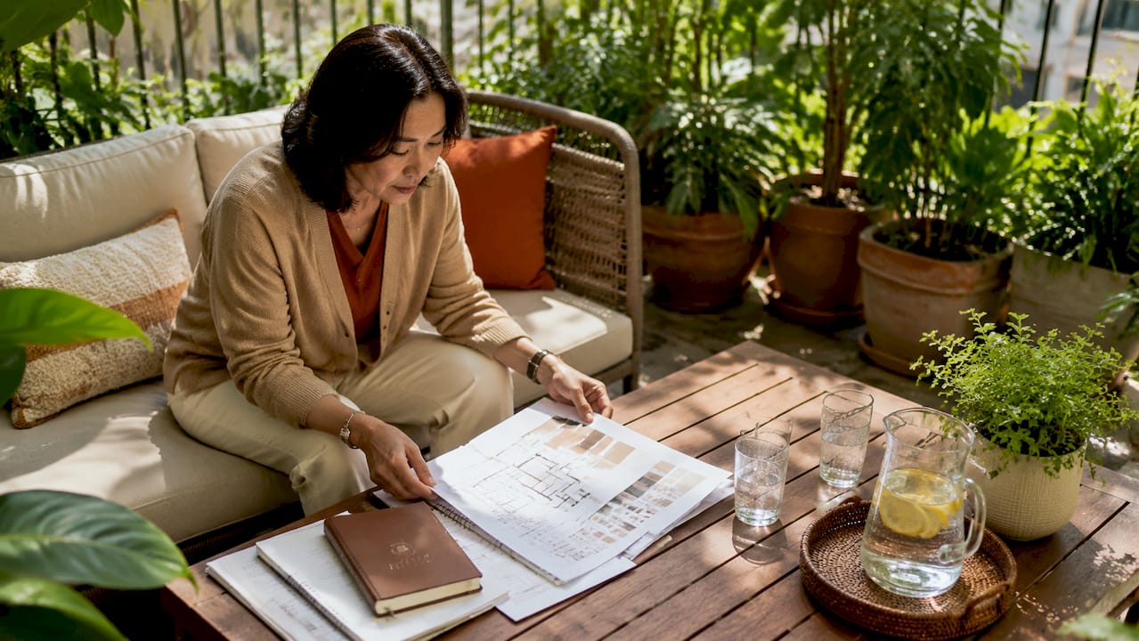 Real estate agent reviewing home staging plans
