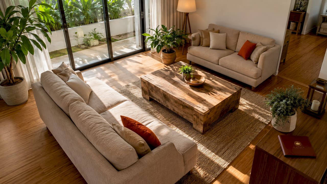 Staged living room in Singapore landed home