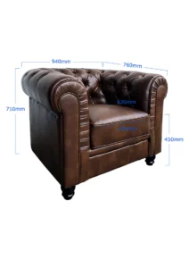 CHESTERFIELD SOFA SINGLE SEATER - WALNUT BROWN (SF9 - SWBR) MEASUREMENT